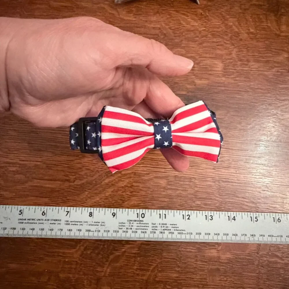 Patriotic American Flag Stars & Stripes Pet Collar with Removable Bow Tie